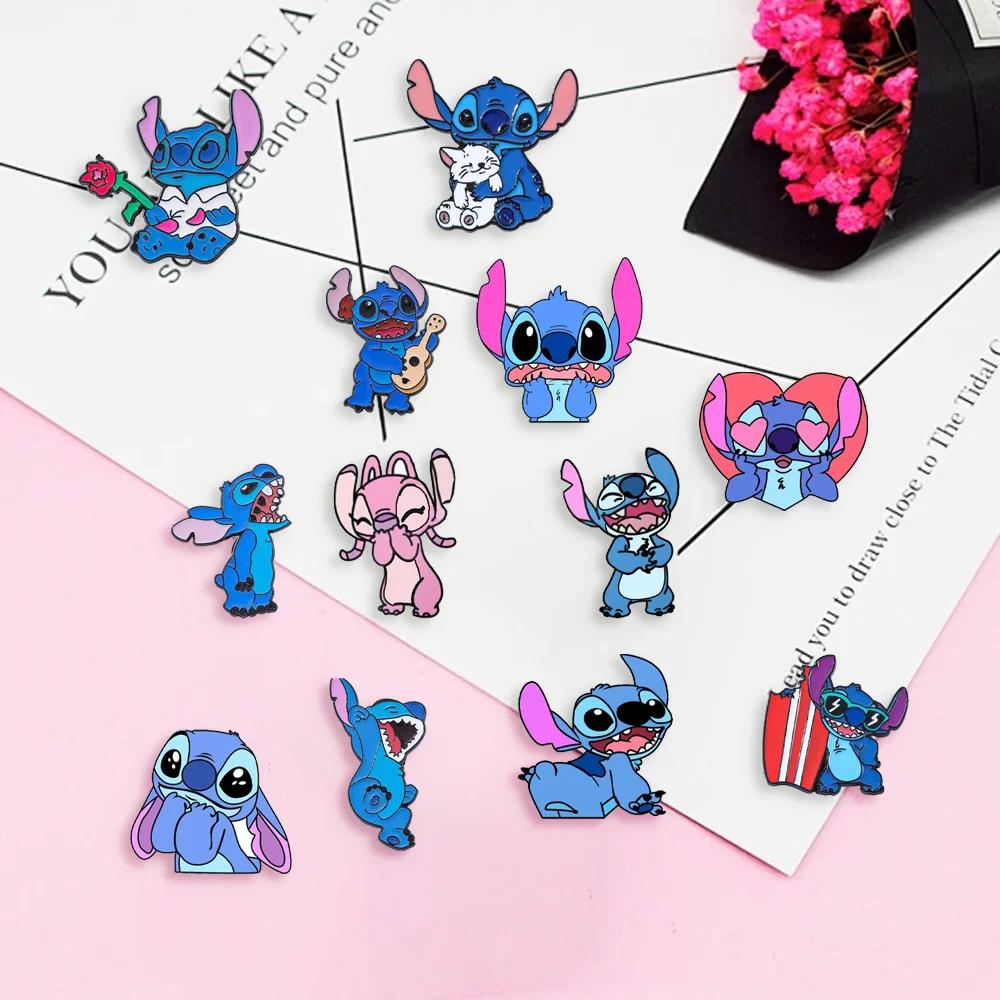 12 Pièces Broches en émail de la série Stitch, mignonnes, créatives et amusantes, badges métalliques