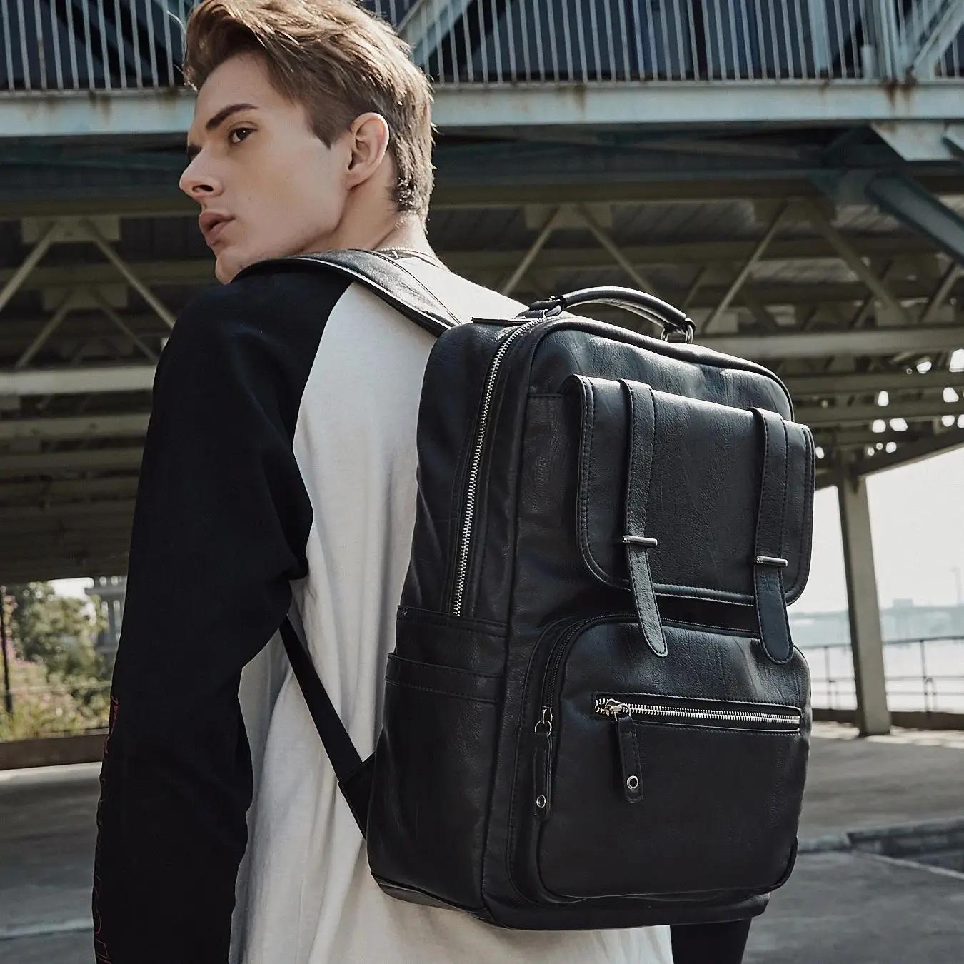 MOYYI-Sac à dos en cuir pour ordinateur portable pour homme, sac à dos de voyage étanche, sac d'affa
