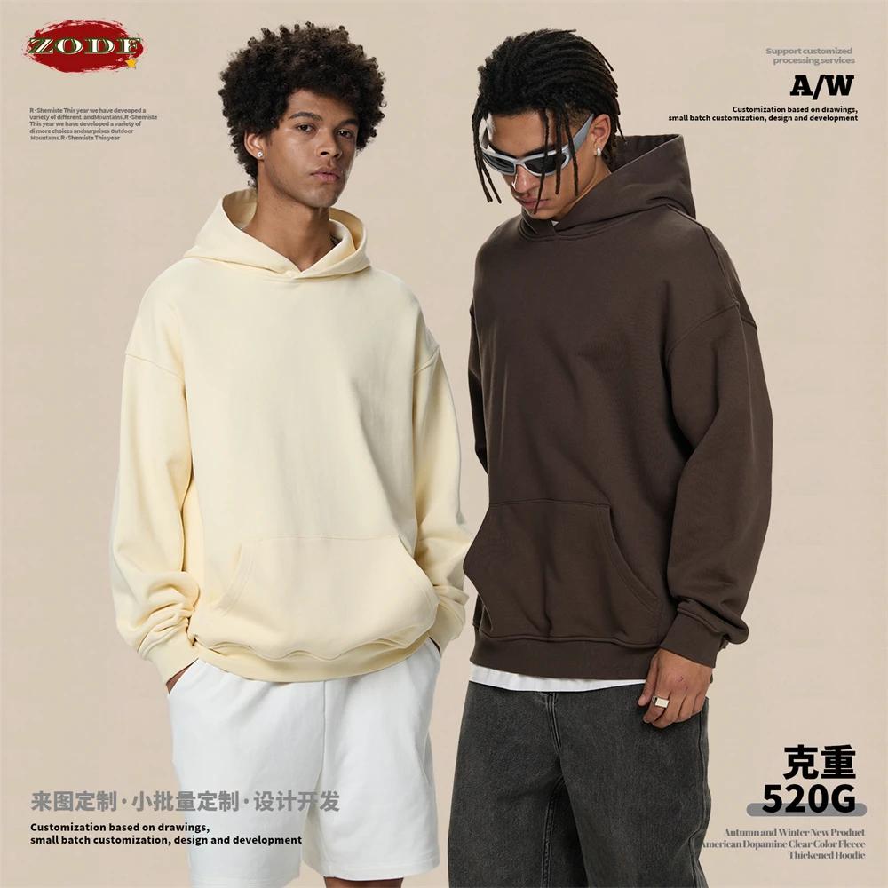 ZODF mode hiver 520gsm homme poids lourd à capuche unisexe ample chaud 100% coton Terry pulls à capu