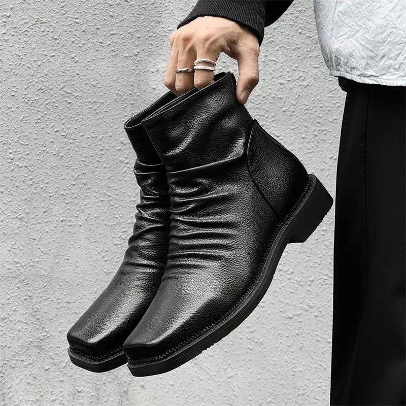 Bottes Chelsea décontractées pour hommes, tendance, Style britannique, grande taille, bout carré, co