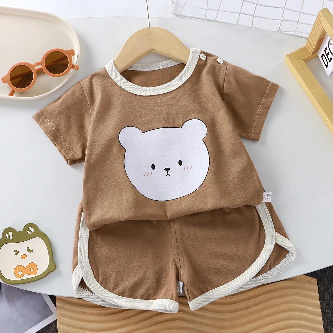 Ensemble d'été décontracté en coton pour enfants, vêtements pour bébés filles et garçons, T-shirt + 