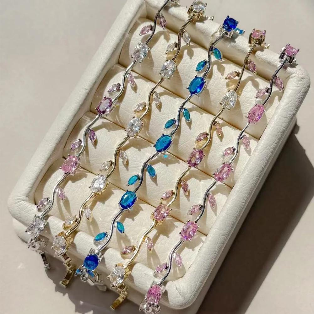 Bracelets colorés en zircone cubique pour femmes, breloque tendance, coupe Marquise, feuille CZ, bij