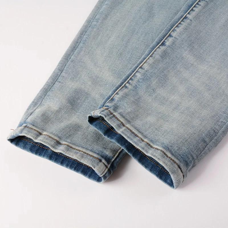 Jean classique en Denim extensible bleu clair pour hommes, Streetwear Vintage déchiré en coton, pant