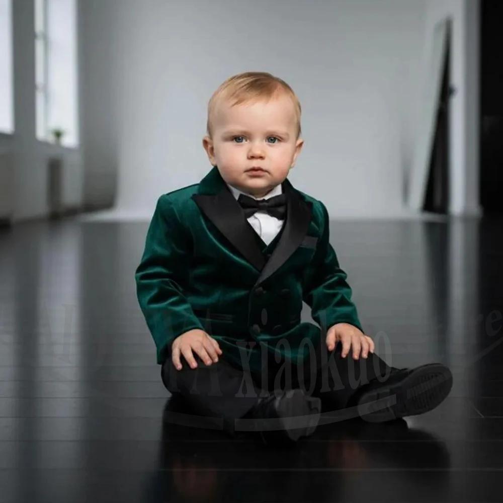 Ensemble de costume de smoking en velours pour bébés garçons, avec nœud papillon noir, pour mariage,