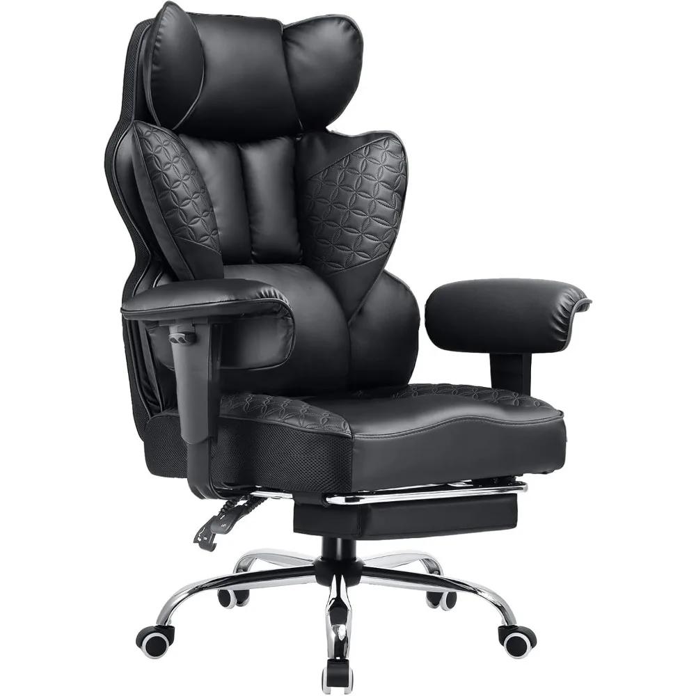 Chaise de bureau grande et haute, chaise de jeu ergonomique de 400 lb de large avec cuir conçu par g