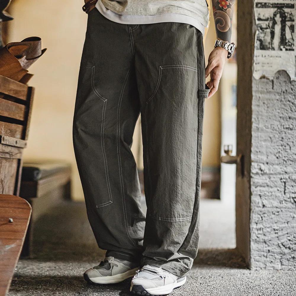 Maden Pantalon cargo vintage pour homme Pantalon de travail vert militaire léger avec taille élastiq