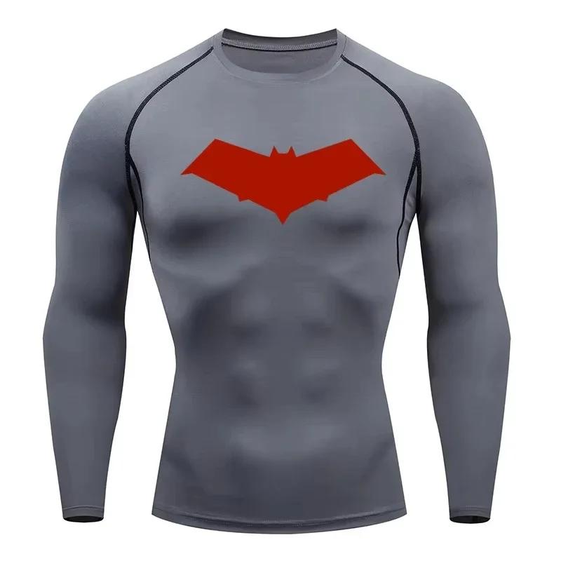 T-Shirt de Compression pour hommes, imprimé chauve-souris, séchage rapide, haut d'entraînement, Fitn
