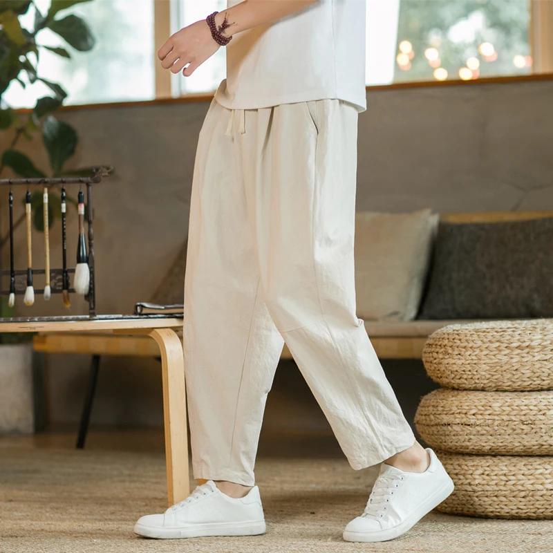 Pantalon homme coton lin mode pantalons décontractés couleur unie respirant short ample pantalon dro