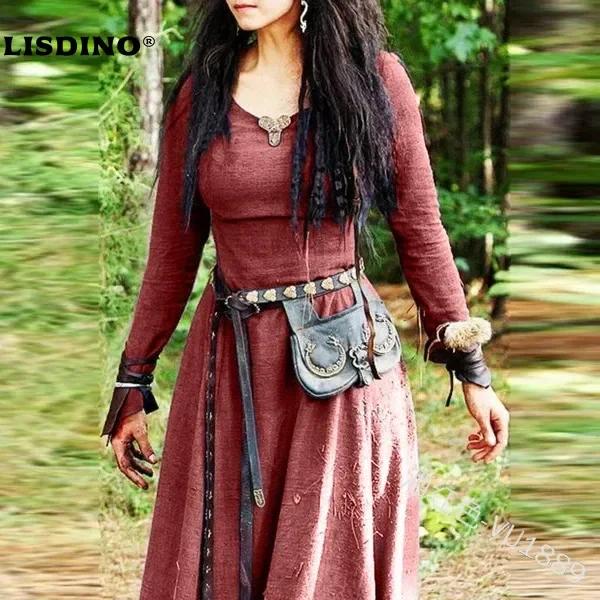 LisdinoMedieval Robe femmes à manches longues Maxi Robe Vintage fée elfique Robe Renaissance celtiqu