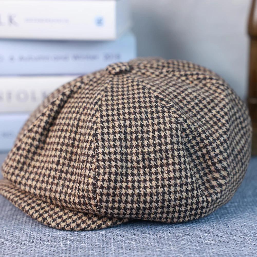 Casquette pied-de-poule Gatsby pour hommes et femmes, béret noir à carreaux, rétro britannique, casq