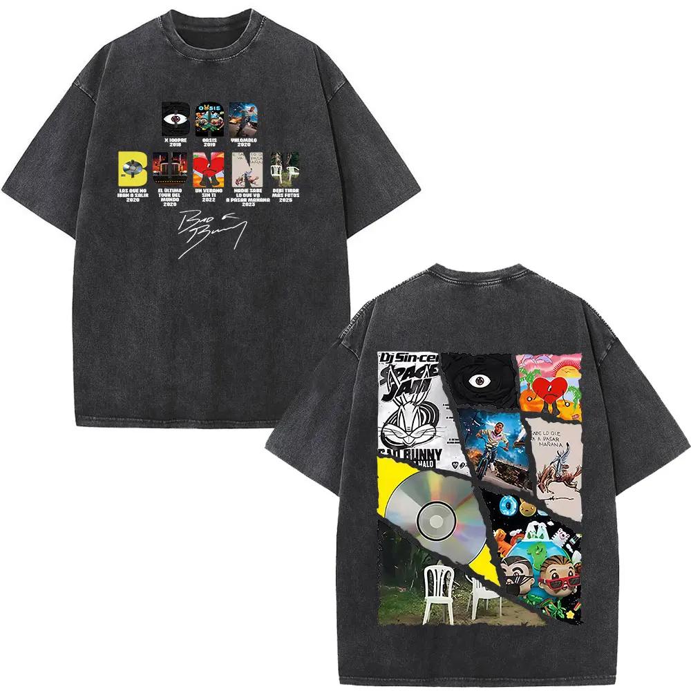 Rappeur Bad Bunny Album couverture impression T-shirt Debi Tirar Mas Fotos DTMF lavé Vintage T-shirt