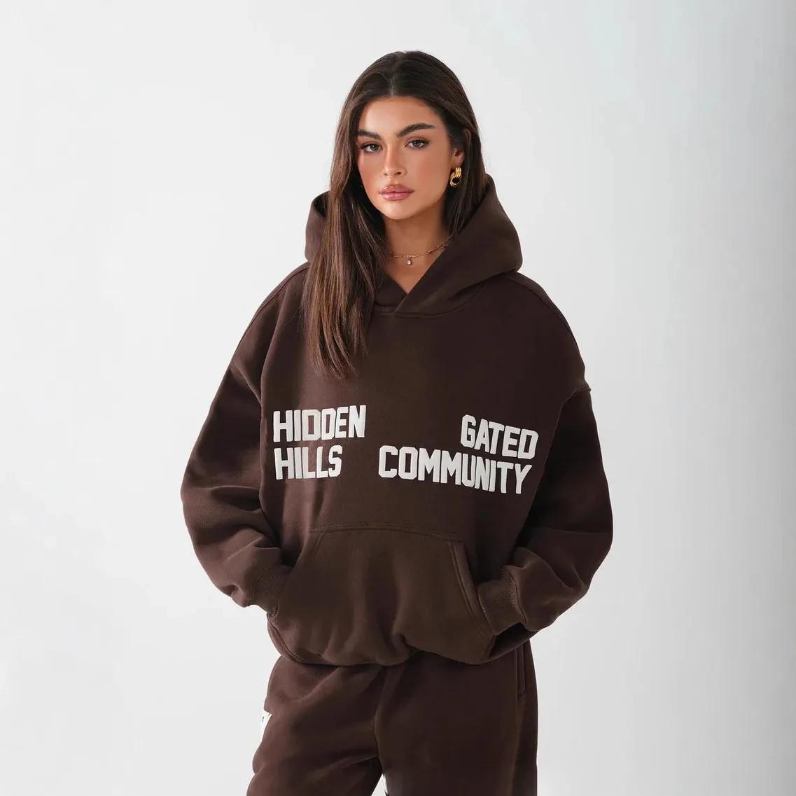 2025 printemps et automne marque à la mode imprimé ensemble à capuche avec sweat à capuche à manches