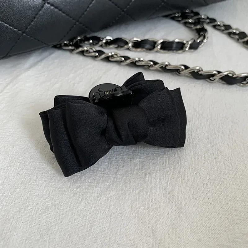 Pince à cheveux avec nœud noir pour femmes et filles, pince latérale pour la front, princesse, petit