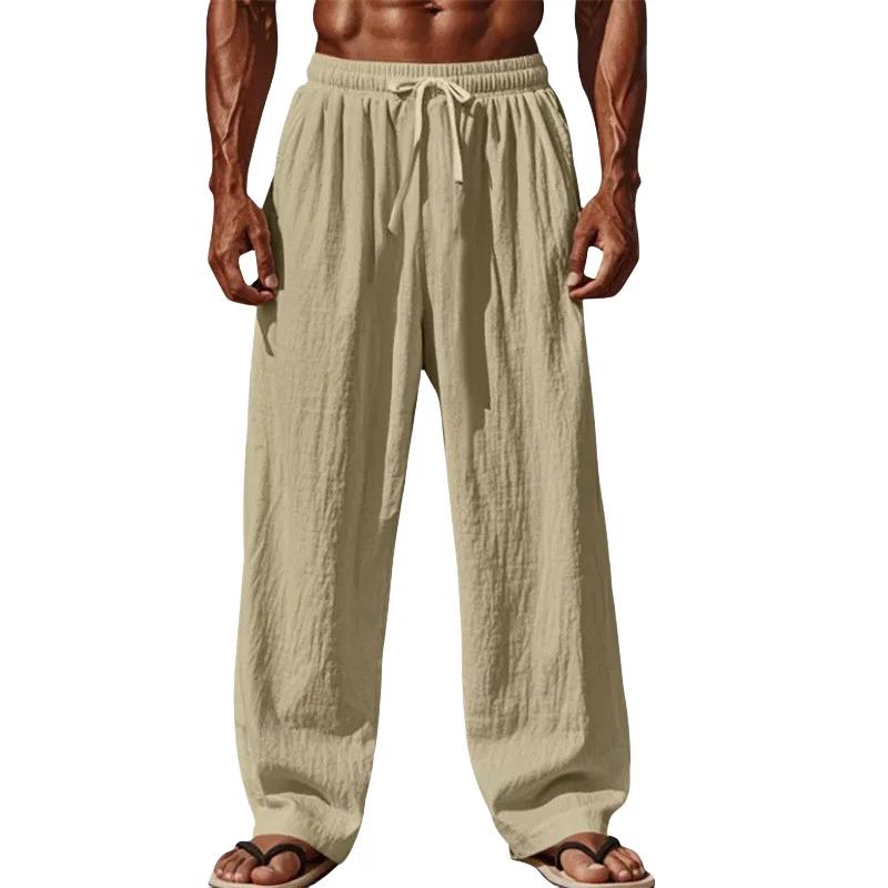 2025 nouveaux hommes coton et lin pantalons décontractés Simple et confortable jambe droite pantalon