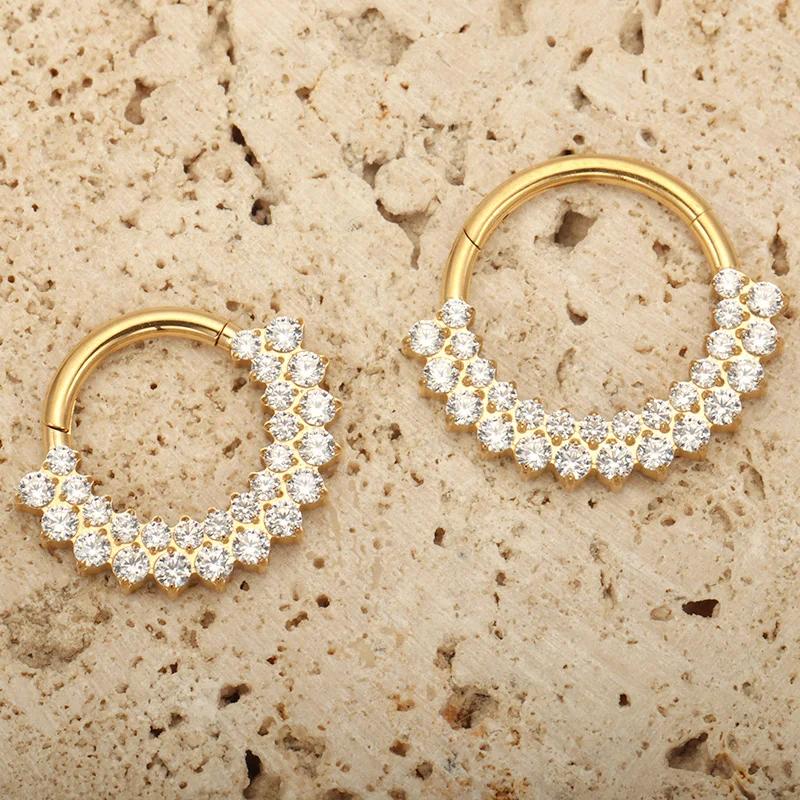 ASTM F136 titane Clicker Septum nez anneau Piercing CZ Daith boucle d'oreille cerceau avant face art