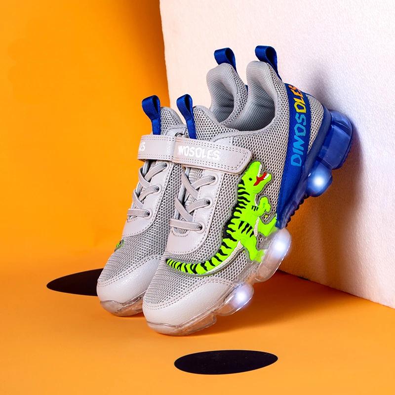 EXDINO T-REX LED 2-9Y garçons printemps automne maille chaussures de Tennis brillant enfants enfants