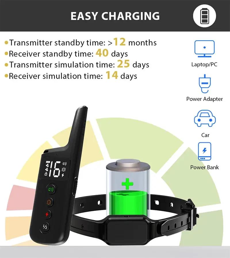 Collier d'entraînement pour chien, choc enveloppant, Distance de contrôle de 1000 pieds avec 3 Modes