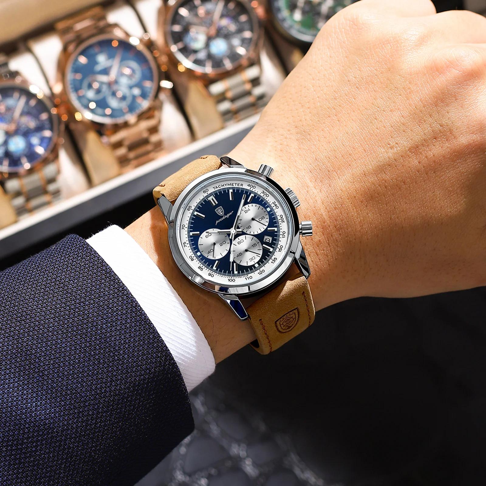 POEDAGAR avancé étanche calendrier veilleuse minuterie montre pour hommes affaires de luxe mode homm