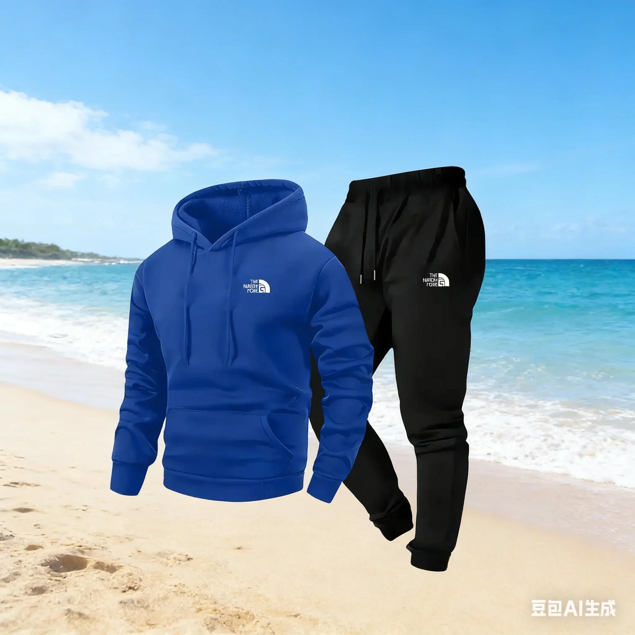 Ensemble deux pièces décontracté pour hommes, sweat-shirt à capuche et pantalon avec poche kangourou