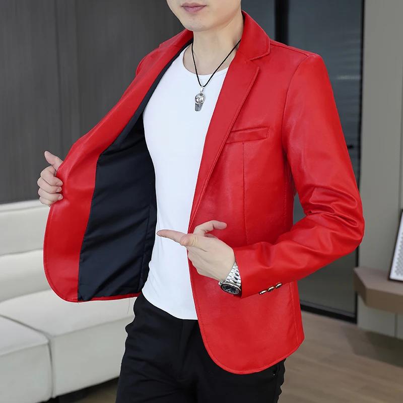 Veste en cuir PU pour hommes, mince, amincissante, de style coréen, petit haut de costume décontract
