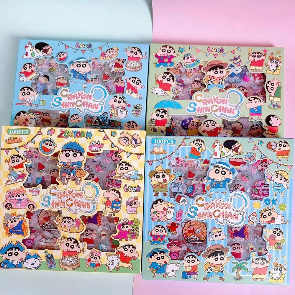 100 pièces Crayon shin-chan Anime jouets autocollants Transparent Applique ordinateur Skateboard bri