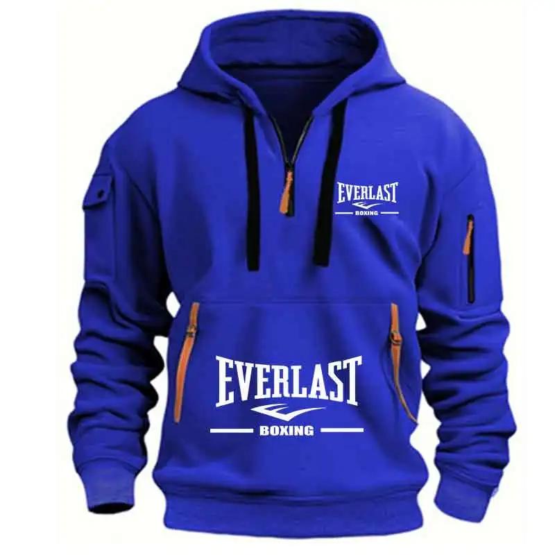 Sweat à capuche décontracté pour hommes, multi-poches, sport, manches longues, imprimé, chaud, demi-