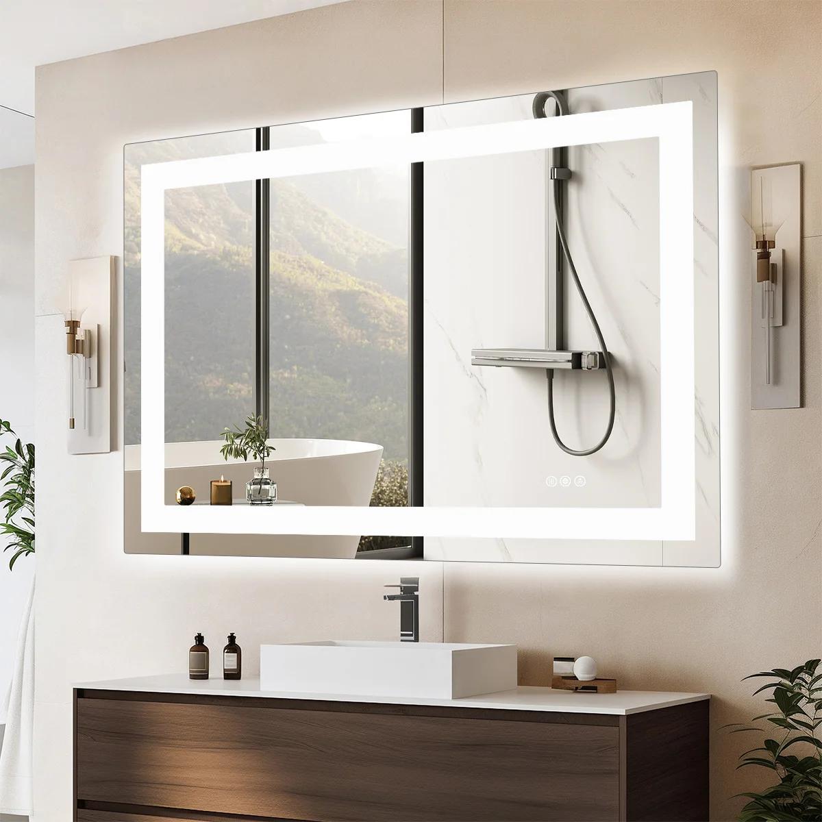 JHK 36 "x 24" miroir de vanité de salle de bain LED pour fonction de mémoire murale verre trempé ave