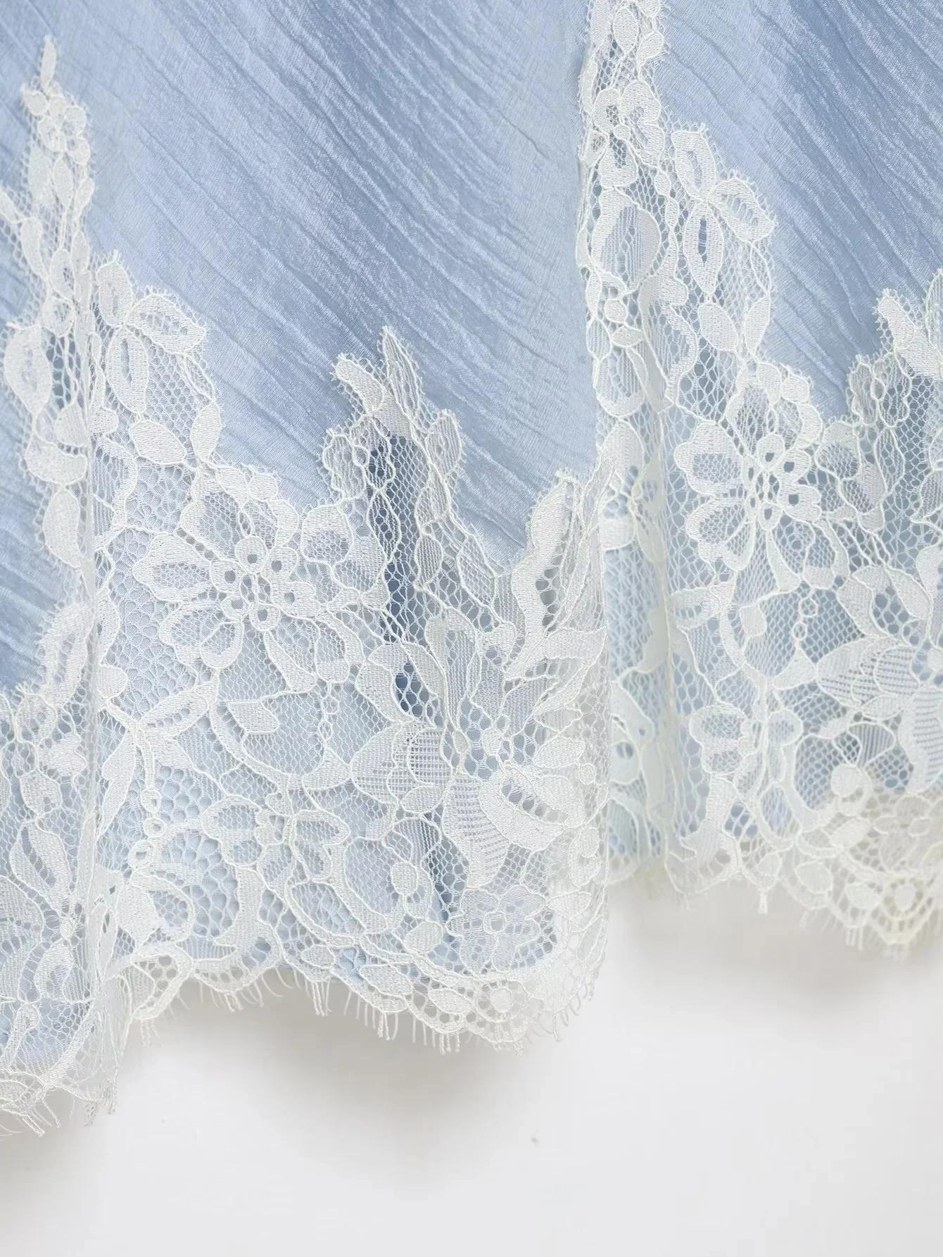 KONDALA Ensemble Jupe Chic et Sexy pour Femme, Haut Caraco en Dentelle et Jupe Longue Droite, Tendan