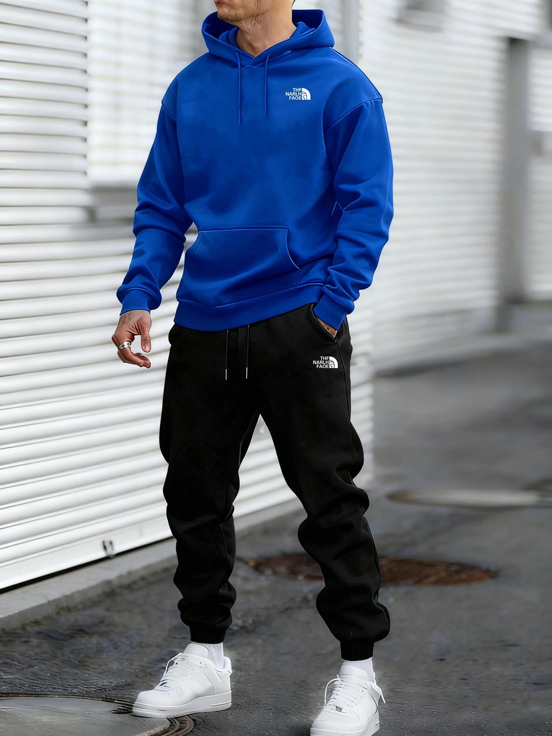 Ensemble décontracté deux pièces pour homme, automne et hiver, sweat-shirt à capuche et pantalon ave