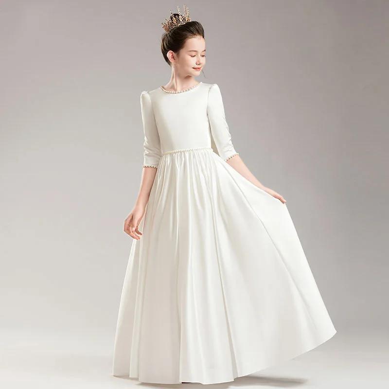 Robe de princesse élégante pour filles, robes de soirée pour enfants de 4 à 12 ans, vêtements blancs