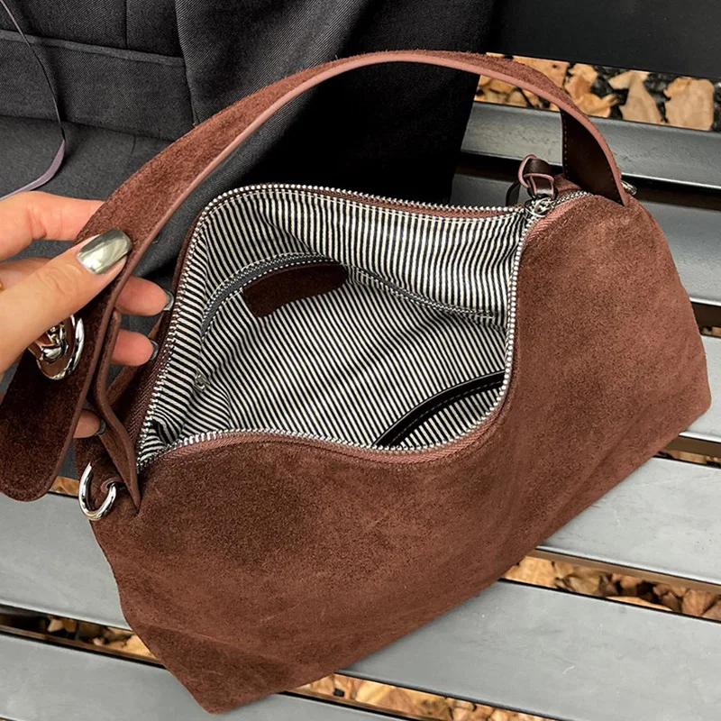 Sac à main rétro en daim pour femmes, sac à main en cuir de vachette conviviale ré pour dames, sac à