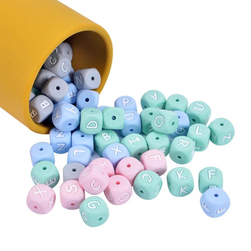 Perles en Silicone avec lettres de l'alphabet anglais de 12mm, 100 pièces, pour nom personnalisé, ch