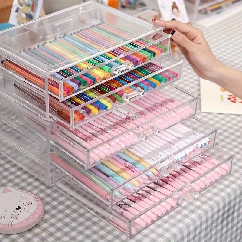 Tiroir acrylique transparent à 3/5 couches, organisateur de bureau pour bureau, porte-crayons, grand