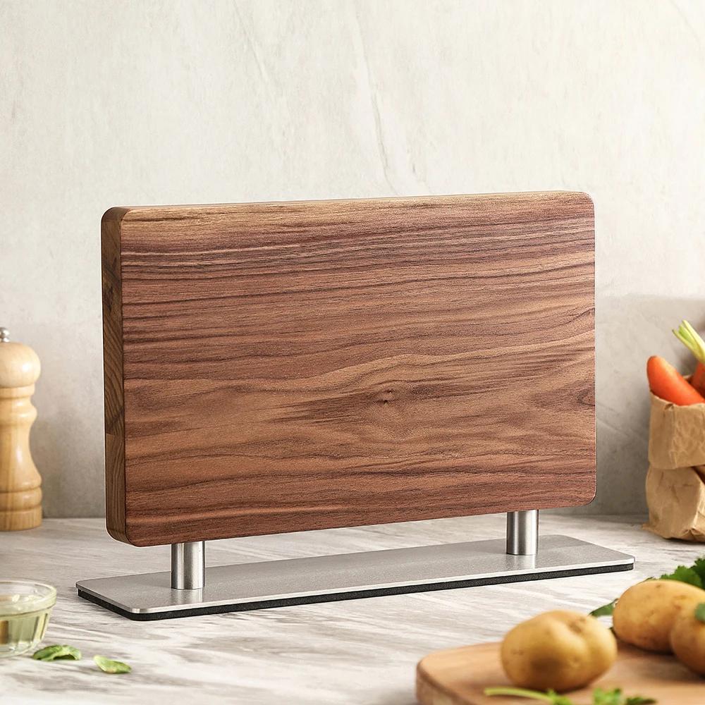 XINZUO-Brochure en bois massif + acier inoxydable 430, fournitures de cuisine, porte-couteau magnéti