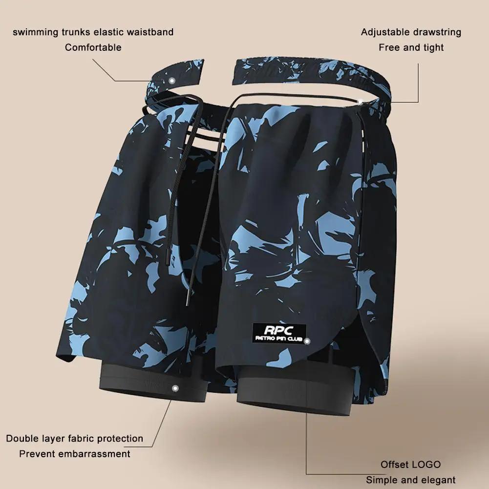 Maillot de bain 2 en 1 pour hommes, avec doublure de Compression, extensible, séchage rapide, short 