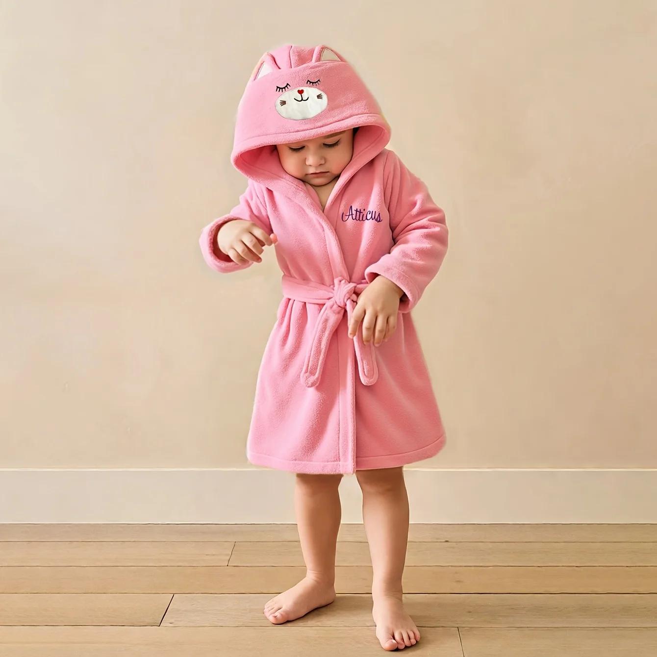 Serviette pour bébé à capuche avec ours brodé avec nom personnalisé |   Peluche douce 74-84cm pour 1