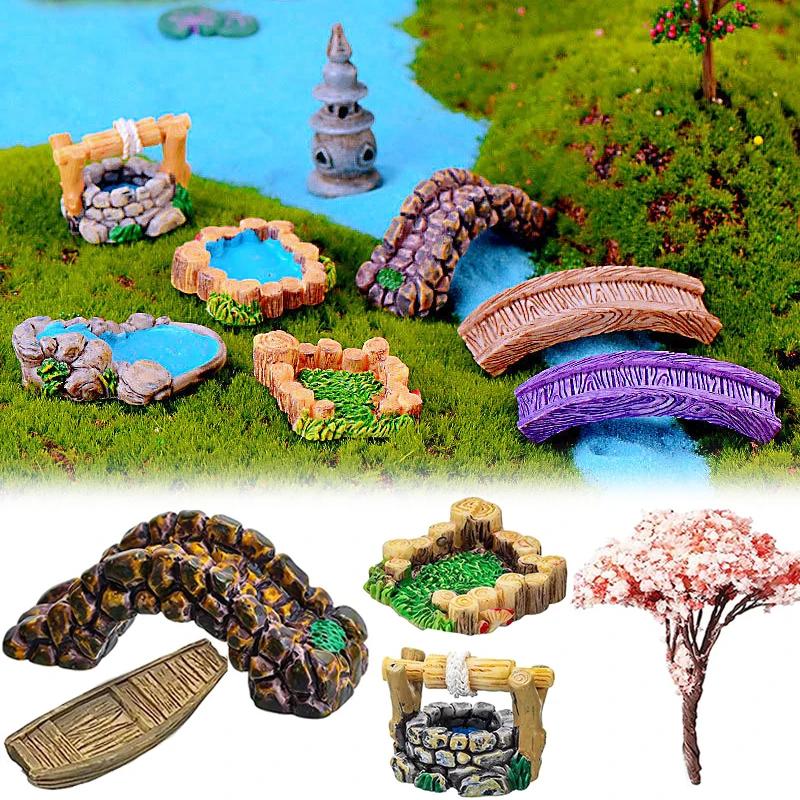 Accessoires de jardin féerique de paysage Miniature, Mini phare, pont de puits d'eau, ornement de ch