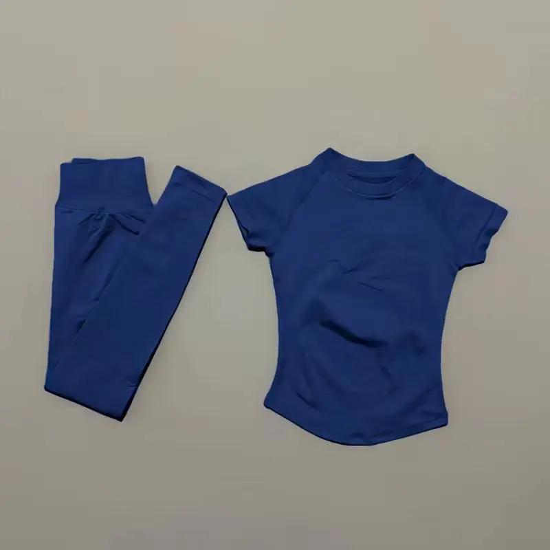 Ensemble de 2 pièces HISTELLO pour femmes : tenue de sport, gym, yoga sans couture à manches courtes