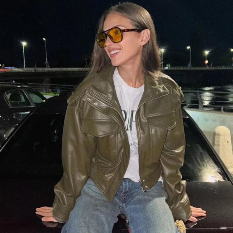 Veste femme veste simili cuir vert femme Demi-saison veste d'extérieur femme automne nouveau dans ma