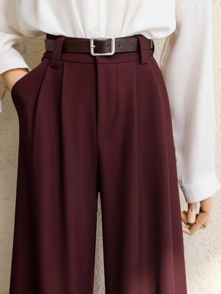 Costume bordeaux pour femmes, pantalon de bureau élégant, taille haute, jambes larges, à la mode, av