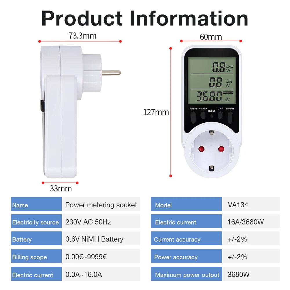 Prise de compteur de puissance ca, affichage LCD, wattmètre, testeur d'énergie, KWH, mesure du conso