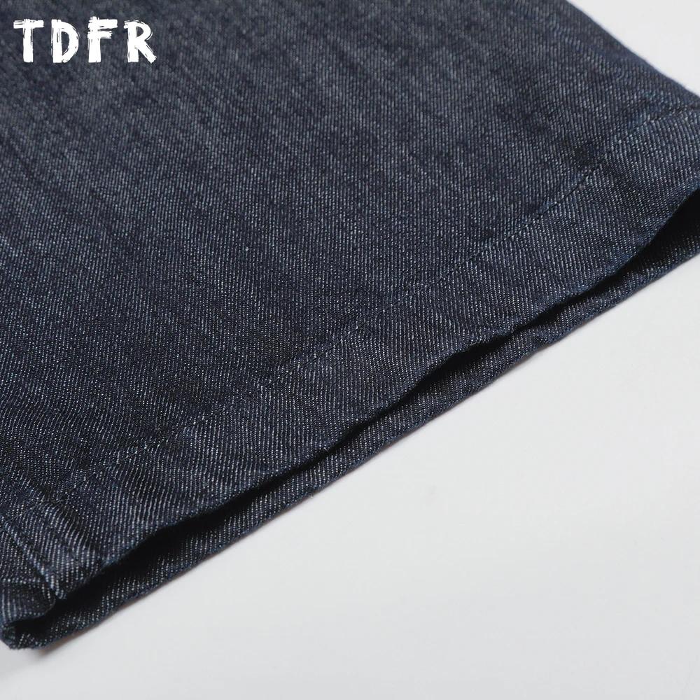 Rétro Simple jean hommes plissé décontracté lavé en détresse Baggy jambe large bleu Denim pantalon h