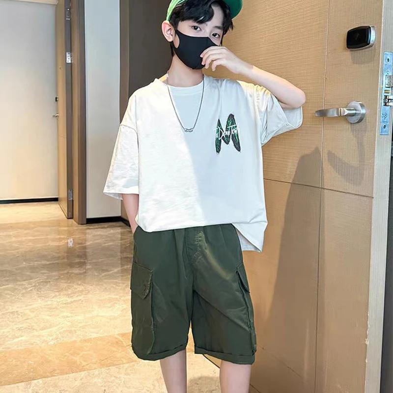 Ensemble de vêtements d'été pour adolescents garçons, T-shirt à manches courtes et pantalon, costume