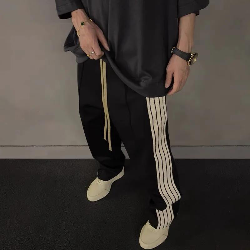 HKSH printemps automne nouveau homme marée Style américain rayé Patchwork droit décontracté pantalon