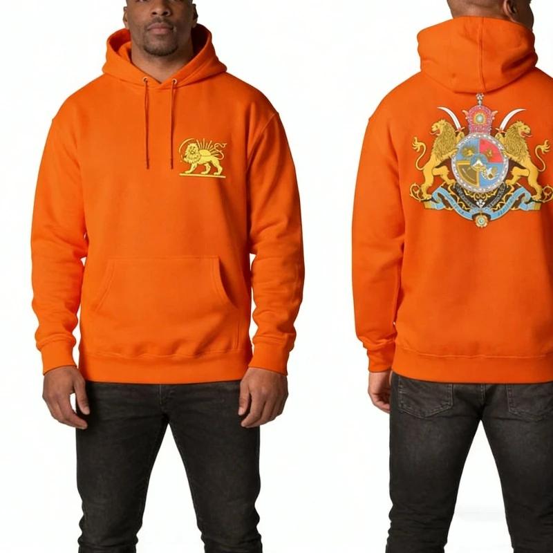 Sweat à capuche assorti Lion et Soleil persans, imprimé arrière avec le blason impérial, streetwear 