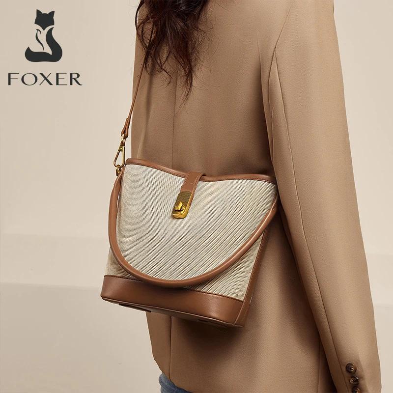 FOXER 2026 Nouveau Sac à Main Femme en Cuir PVC, Sac Seau Élégant, Sac à Bandoulière Tendance, Luxe 