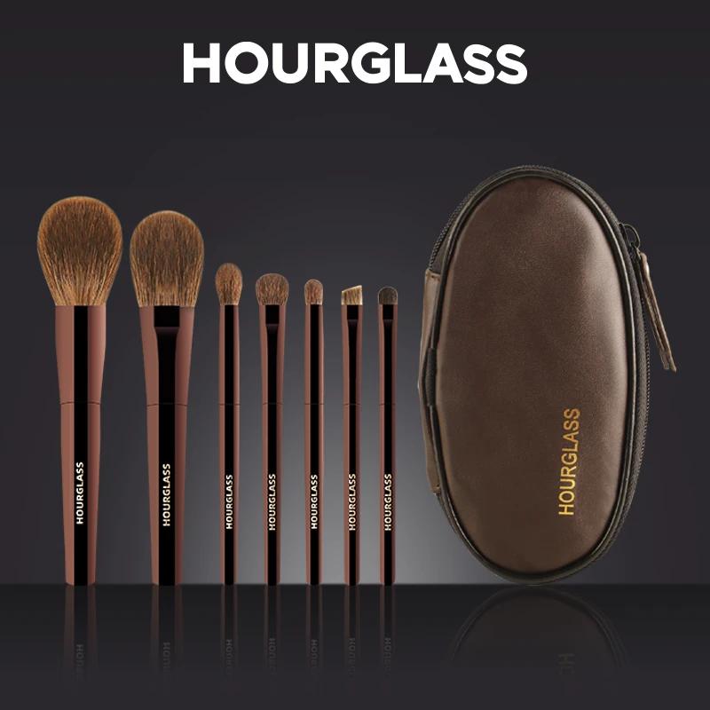 Ensemble de pinceaux de maquillage sablier, Mini brosse Portable 7 pièces, brosse en poils d'animaux