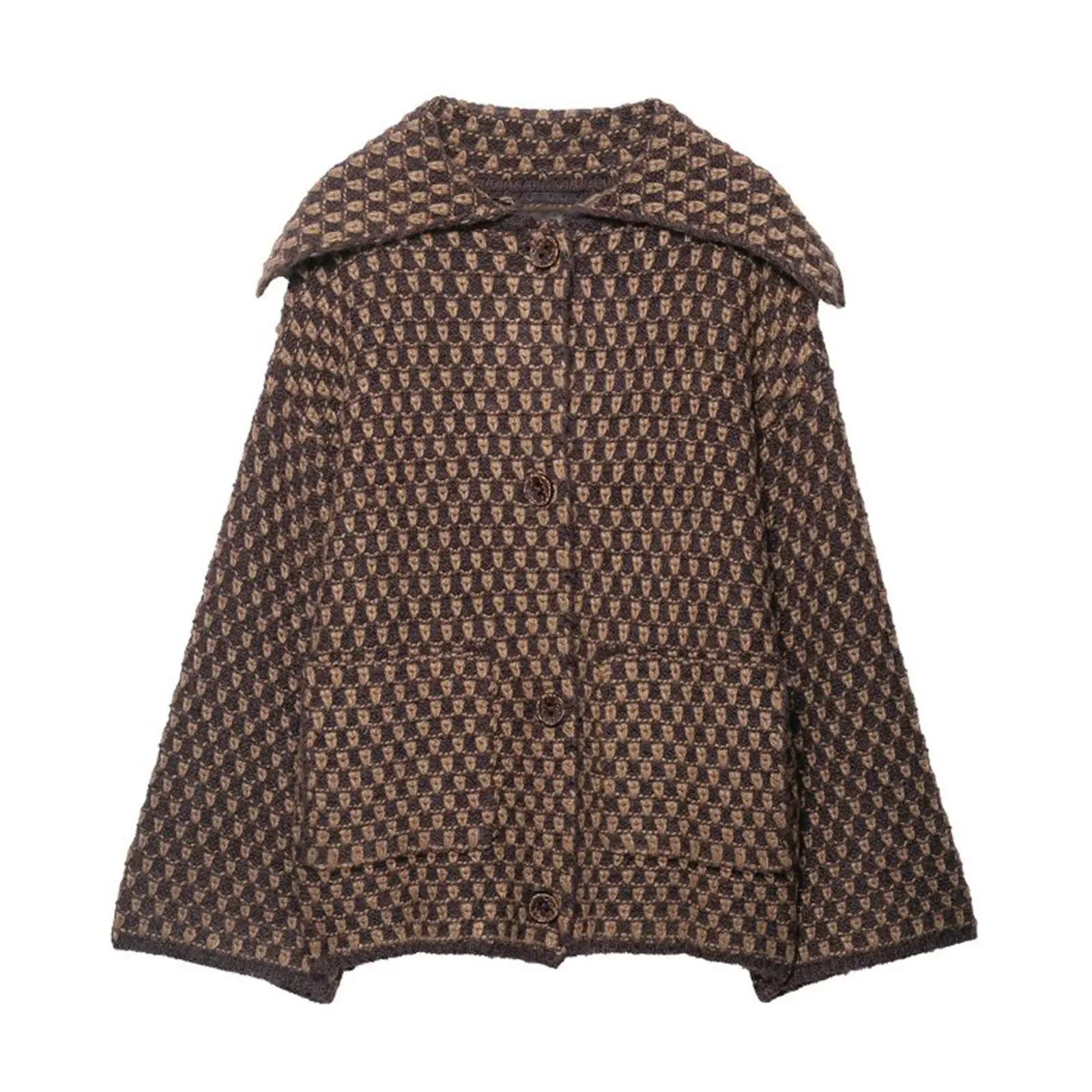 Veste Printemps HH 2026 pour Femmes, Cardigan Tricoté Décontracté Ample, Col Revers, Simple Boutonna