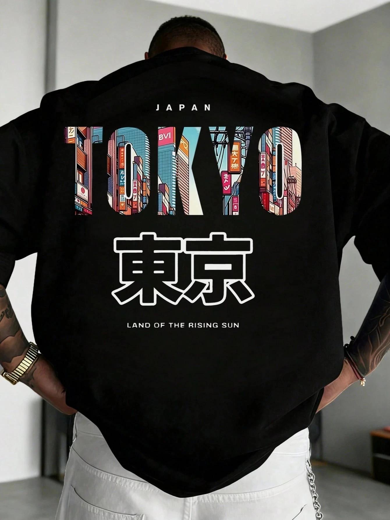 T-shirts en coton à imprimé lettres Tokyo Japon pour l'été, T-shirts à manches courtes pour hommes, 