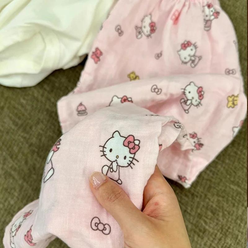 Pantalon de pyjama d'été Sanrio HelloKitty pour femme, motif chaton mignon, coupe ample et fine, tai